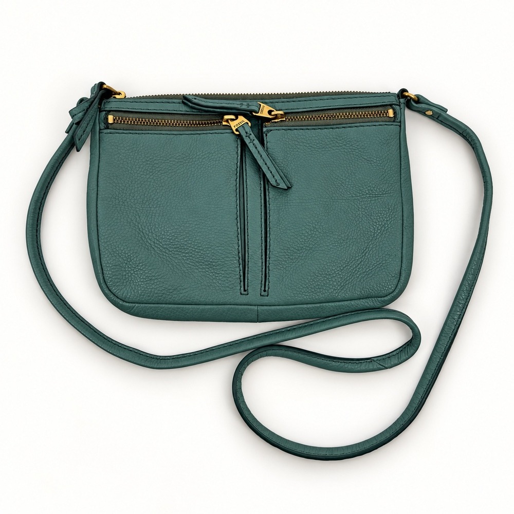 Fossil Erin Teal Crossbody Bag Pebbled Leather Messenger Boho City Travel Pocket